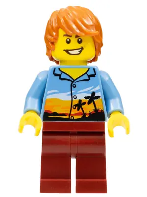 CTY0948:  Plane Passenger, Dark Orange Hair, Hawaiian Shirt, Dark Red Legs