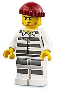 CTY0954:  Sky Police - Jail Prisoner 50380 Prison Stripes, Stubble, Dark Red Knit Cap