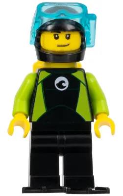 CTY0958:  Diver - Male, Black Flippers and Wetsuit with White Logo, Yellow Scuba Tank