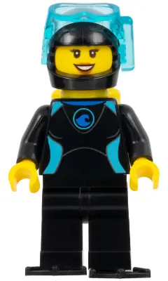 CTY0959:  Diver - Female, Black Flippers and Wetsuit with Blue Logo, Yellow Scuba Tank