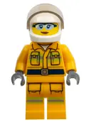 Minifigurka: CTY0961:  Fire - Reflective Stripes, Bright Light Orange Suit, White Helmet, Safety Glasses, Dark Orange Lips Closed Mouth Smile