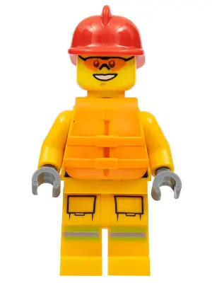 CTY0974:  Fire - Reflective Stripes, Bright Light Orange Suit, Life Jacket, Red Fire Helmet