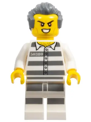 CTY0978:  Sky Police - Jail Prisoner 50380 Prison Stripes, Scowl with Teeth, Dark Bluish Gray Hair with Sideburns