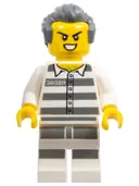 Minifigurka: CTY0978:  Sky Police - Jail Prisoner 50380 Prison Stripes, Scowl with Teeth, Dark Bluish Gray Hair with Sideburns