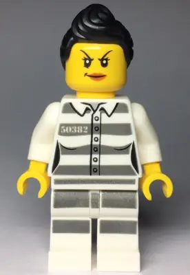 CTY0979:  Sky Police - Jail Prisoner 50382 Prison Stripes, Female, Scowl with Dark Orange Lips, Black Ponytail