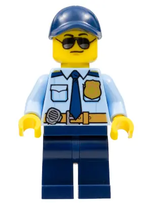 CTY0981:  Police - City Officer Shirt with Dark Blue Tie and Gold Badge, Dark Tan Belt with Radio, Dark Blue Legs, Dark Blue Cap, Sunglasses