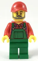 Minifigurka: CTY0984:  Farmer - Red Cap and Flannel Shirt, Dark Bluish Gray Beard, Green Overalls