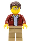 Minifigurka: CTY0985:  Man, Dark Red Jacket with Bright Light Blue Shirt, Dark Tan Legs, Dark Brown Short Tousled Hair, Sunglasses (Truck Driver)
