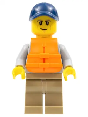 CTY0987:  Kayaker, Dark Blue Cap, Orange 2 Strap Life Jacket