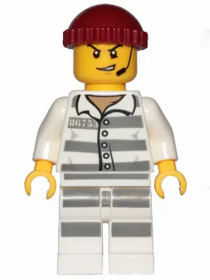 CTY0988:  Sky Police - Jail Prisoner 86753 Prison Stripes, Scowl with Open Mouth and Headset, Dark Red Knit Cap