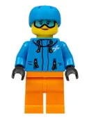Minifigurka: CTY0991:  Skier Female, Dark Azure Jacket and Helmet, Goggles with Nougat Lips