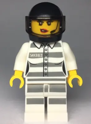 CTY0998:  Sky Police - Jail Prisoner 50382 Prison Stripes, Female, Scowl with Red Lips and Open Mouth, Black Helmet