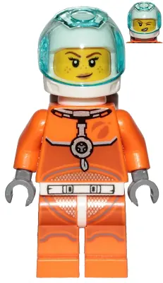 CTY1008:  Astronaut - Female, Orange Spacesuit with Dark Bluish Gray Lines, Trans-Light Blue Visor, Freckles with Smirk and Winking
