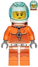 Minifigurka: CTY1008:  Astronaut - Female, Orange Spacesuit with Dark Bluish Gray Lines, Trans-Light Blue Visor, Freckles with Smirk and Winking
