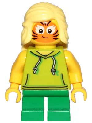CTY1014:  Girl, Lime Hoodie, Green Short Legs, Orange Cat Face Paint