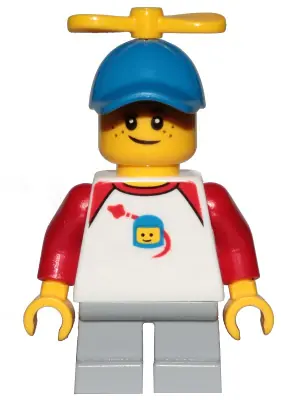 CTY1015:  Boy, Freckles, Classic Space Shirt with Red Sleeves, Light Bluish Gray Short Legs, Blue Cap with Tiny Yellow Propeller