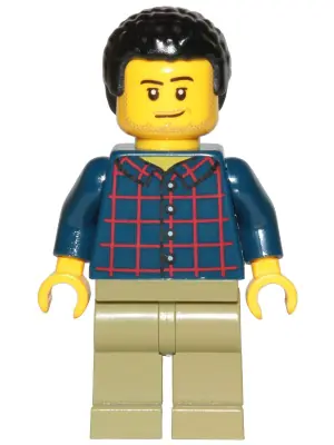 CTY1017:  Dad - Dark Blue Plaid Button Shirt, Olive Green Legs, Black Hair Male with Coiled Texture