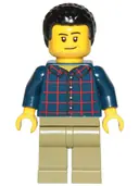 Minifigurka: CTY1017:  Dad - Dark Blue Plaid Button Shirt, Olive Green Legs, Black Hair Male with Coiled Texture