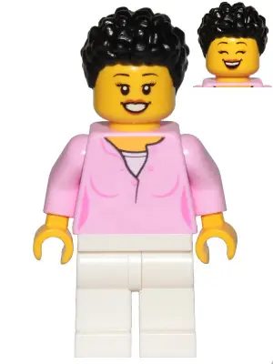 CTY1018:  Mom - Bright Pink Female Top, White Legs, Black Hair Coiled and Short