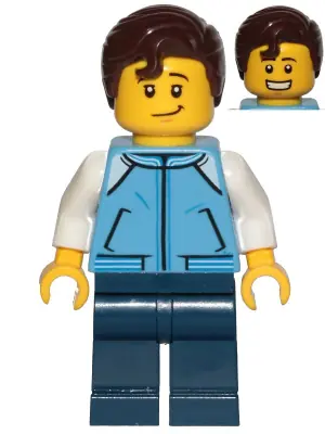 CTY1021:  Teenage Boy, Medium Blue Jacket, Dark Blue Legs, Dark Brown Hair Swept Right with Front Curl