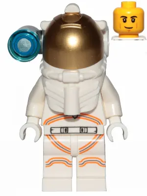 CTY1027:  Astronaut - Male, White Spacesuit with Orange Lines, Side Lamp, Smirk and Cheek Lines