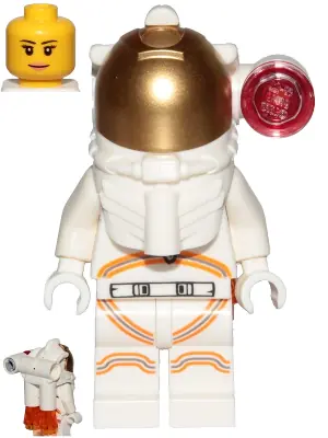 CTY1039:  Astronaut - Female, White Spacesuit with Orange Lines, Side Lamp, Smile