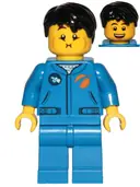 Minifigurka: CTY1040:  Astronaut - Male, Blue Jumpsuit, Black Hair Short Tousled with Side Part, Queasy and Open Mouth Smile