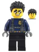 Minifigurka: CTY1042:  Police Officer - Male, Dark Blue Shirt with Harness, Black Legs, Black Coiled Hair, Sunglasses (Duke DeTain)