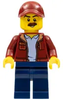 Minifigurka: CTY1043:  Man, Dark Red Jacket with Bright Light Blue Shirt, Dark Blue Legs, Dark Red Cap with Hole, Moustache (Taxi Driver)