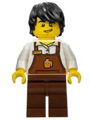 Minifigurka: CTY1048:  Barista - Male, Reddish Brown Apron with Cup and Name Tag, Reddish Brown Legs, Black Hair