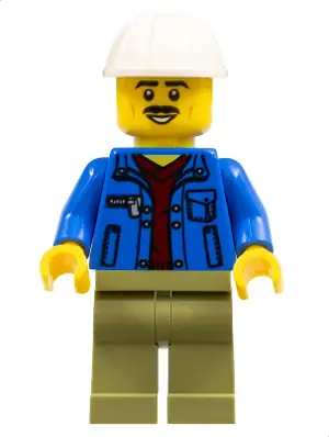 CTY1050:  Truck Driver - Blue Jacket over Dark Red V-Neck Sweater, Olive Green Legs, White Construction Helmet