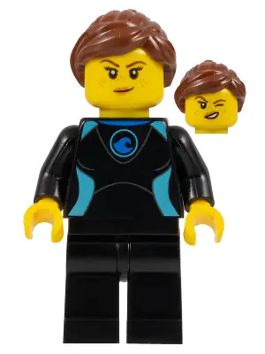 CTY1051:  Surfer - Female, Black Wetsuit with Medium Azure Trim, Reddish Brown Hair