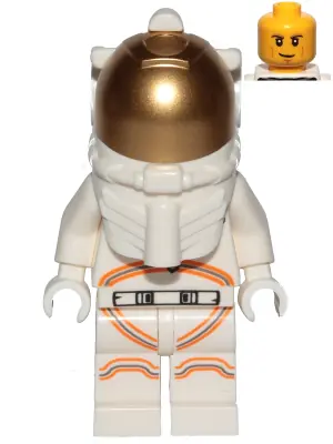CTY1055:  Astronaut - Male, White Spacesuit with Orange Lines, Smirk, Cheek Lines, Black and Dark Tan Eyebrows