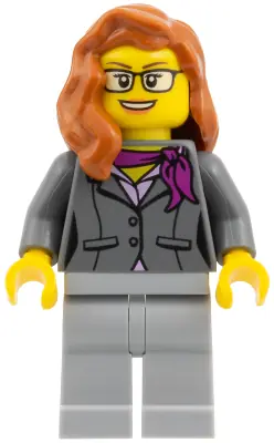 CTY1058:  Scientist - Female, Dark Bluish Gray Jacket with Magenta Scarf, Dark Orange Female Hair over Shoulder, Glasses