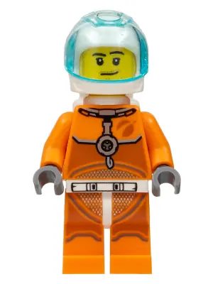 CTY1061:  Astronaut - Male, Orange Spacesuit with Dark Bluish Gray Lines, Trans-Light Blue Visor, Stubble, Moustache and Sideburns