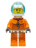 Minifigurka: CTY1061:  Astronaut - Male, Orange Spacesuit with Dark Bluish Gray Lines, Trans-Light Blue Visor, Stubble, Moustache and Sideburns