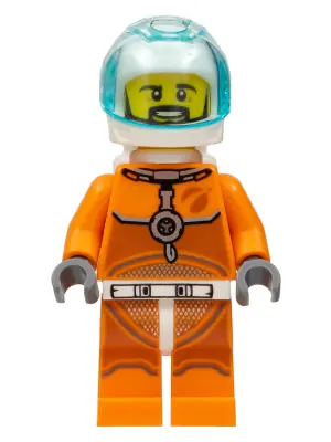 CTY1063:  Astronaut - Male, Orange Spacesuit with Dark Bluish Gray Lines, Trans-Light Blue Visor, Black Angular Beard