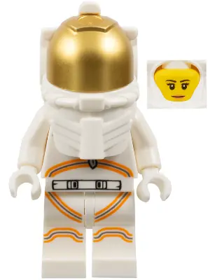 CTY1064:  Astronaut - Female, White Spacesuit with Orange Lines, Closed Mouth Smile