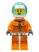 Minifigurka: CTY1065:  Astronaut - Female, Orange Spacesuit with Dark Bluish Gray Lines, Trans-Light Blue Visor, Open Mouth Smile