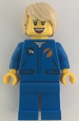 CTY1067:  Astronaut - Female, Blue Jumpsuit, Tan Hair Tousled with Side Part, Freckles, Open Mouth Smile
