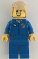 Minifigurka: CTY1067:  Astronaut - Female, Blue Jumpsuit, Tan Hair Tousled with Side Part, Freckles, Open Mouth Smile