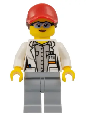 CTY1069:  Scientist - Female, Red Ball Cap with Reddish Brown Ponytail, Blue Goggles and Light Bluish Gray Legs