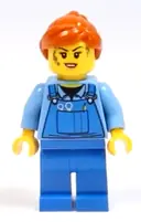 Minifigurka: CTY1072:  Mechanic Female, Medium Blue Shirt and Blue Overalls, Dark Orange Ponytail