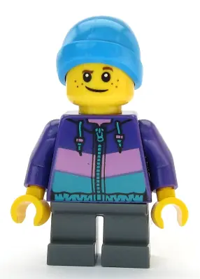 CTY1081:  Boy - Dark Purple Jacket, Dark Bluish Gray Short Legs, Dark Azure Beanie