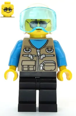 CTY1082:  Helicopter Pilot - Dark Tan Vest Over Dark Azure Shirt, White Helmet