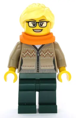 CTY1084:  Hot Drinks Stand Clerk - Female, Dark Tan Sweater, Scarf, Ponytail