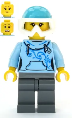 CTY1088:  Skier - Female, Bright Light Blue Hoodie, Medium Azure Ski Helmet, Ponytail