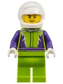 Minifigurka: CTY1107:  Monster Truck Driver, Lime Legs and Jacket with Purple Flames and Arms, White Helmet