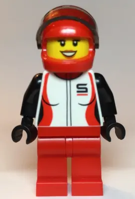 CTY1109:  Race Car Driver, Female, Red and White Racing Jacket, Red Helmet and Legs