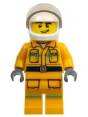 Minifigurka: CTY1114:  Fire - Reflective Stripes, Bright Light Orange Suit, White Helmet, Crooked Grin